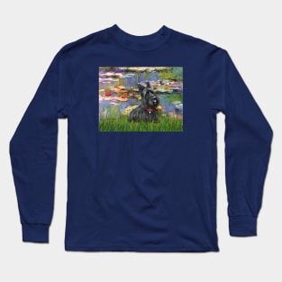 A Claude Monet Lily Pond Masterpiece with a Scottish Terrier Included Long Sleeve T-Shirt